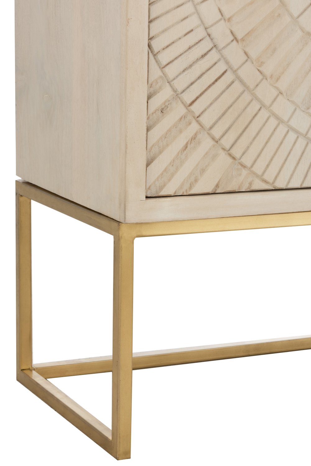 Buffet 2 portes NIRA en bois de manguier beige piètement métal doré 